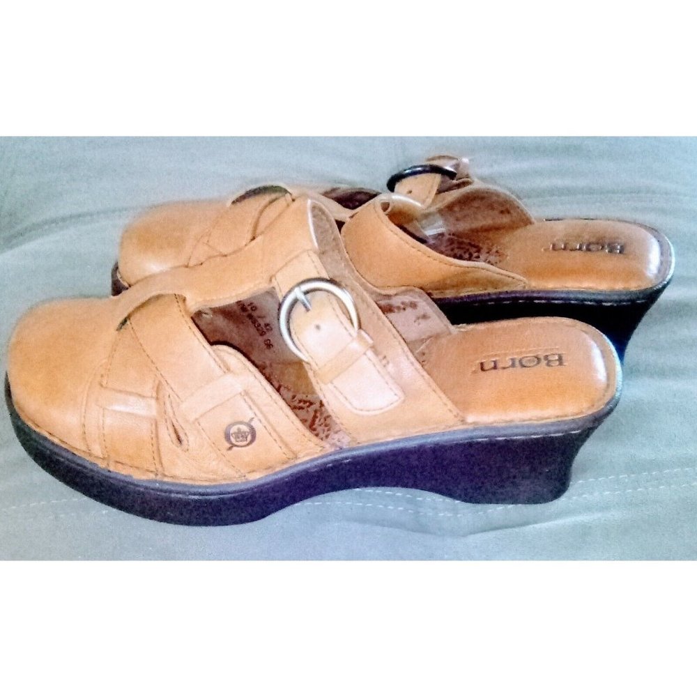 Born Brown Leather Strappy Slip On Size 10 M Shoes